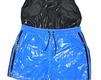 Pantaloncini PS con slip Pantaloncini Sprinter in nylon lucido nylon LACK PVC effetto bagnato nylon lucido senza fodera con slip