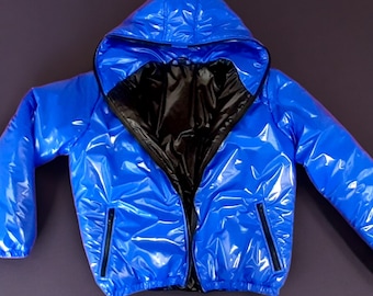 Glanznylon LACK PVC Wetlook shiny nylon Jacket with 15 mm padding Jacket EXG4 Rain jacket 15 mm filling