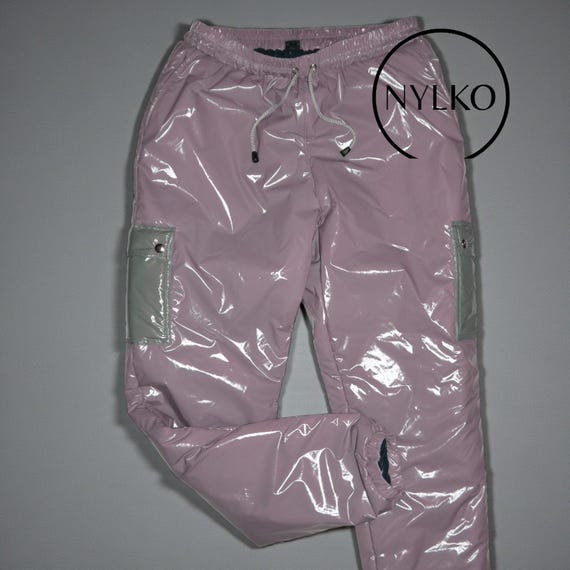 Glossy Nylon Lacquer PVC Wetlook Shiny Nylon Pants Rain Pants
