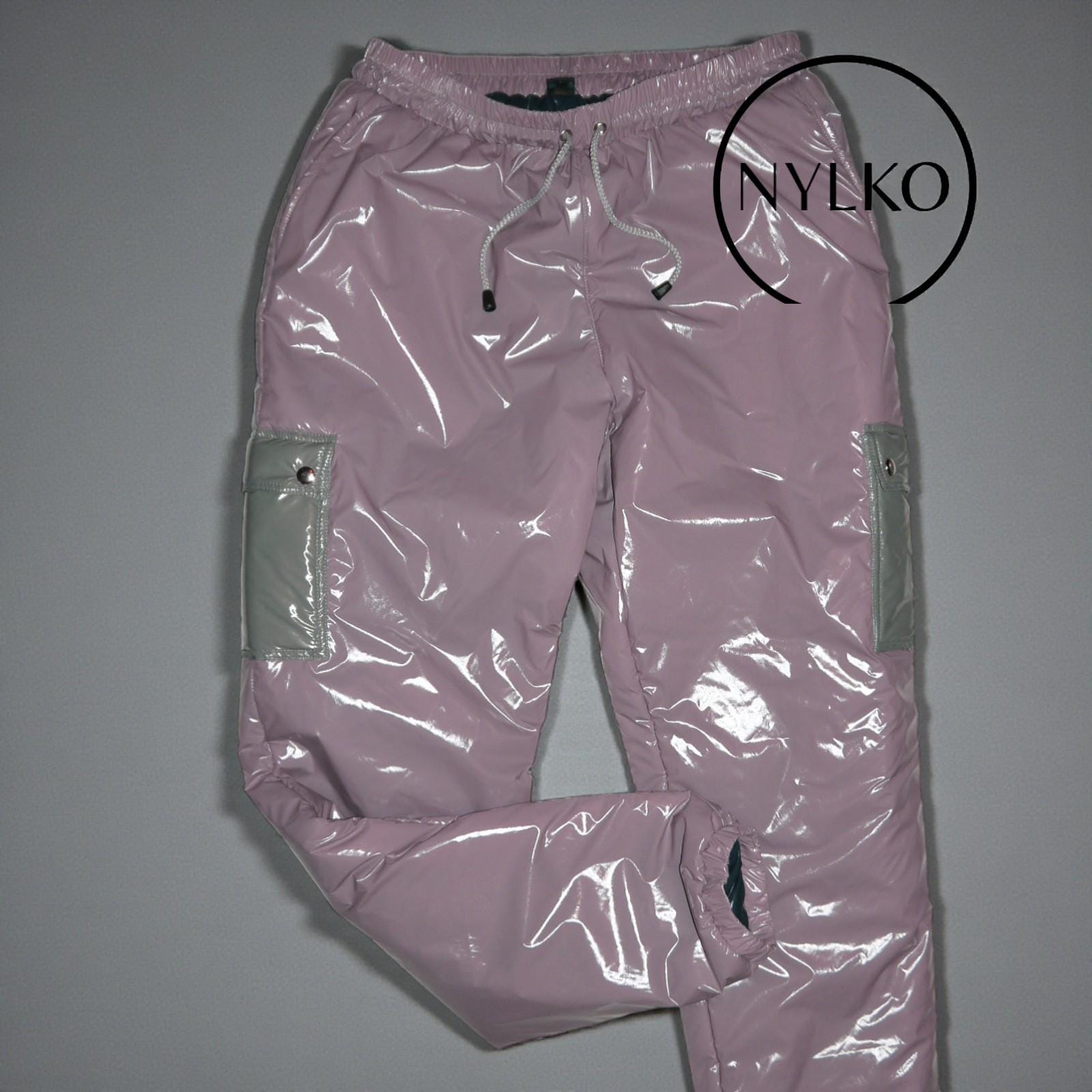 Glossy Nylon Lacquer PVC Wetlook Shiny Nylon Pants Rain Pants