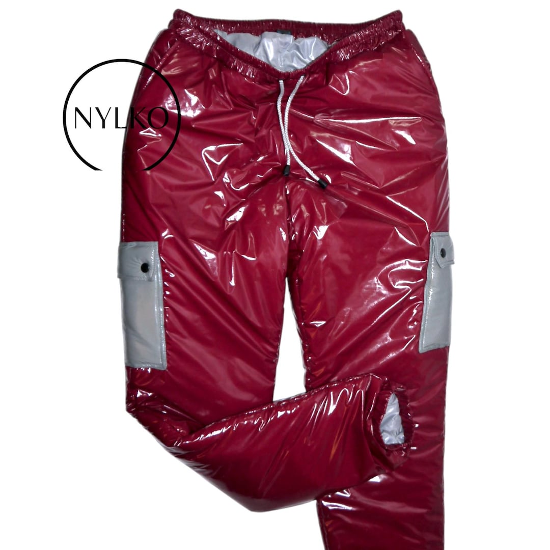 Glossy Nylon Lacquer PVC Wetlook Shiny Nylon Pants Rain Pants