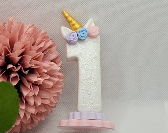 Unicorn Birthday Candle | Doesn't Melt | Handcrafted with Plastic Free, Non-toxic Cold Porcelain | Keepsake | Unicorn Cake Topper