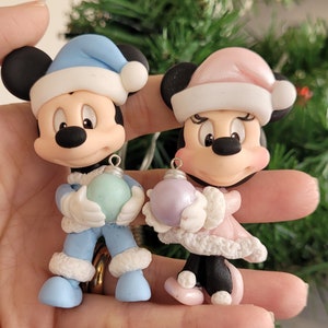 Christmas Tree ornament | Magnet - Mickey and Minnie Santa Candy Color | Handmade - Plastic Free - Non-toxic Cold Porcelain - Christmas Doll