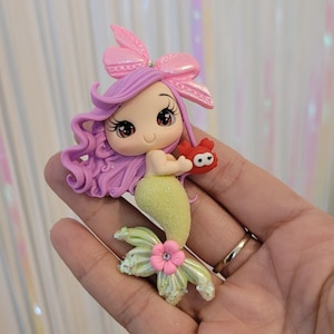 Mermaid flatback | DIY | Embelishment | bow centers, clay dolls, hairbows ,  centerpiece, polymer clay| Plastic Free Handmade Cold Porcelain