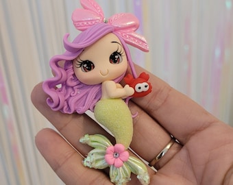 Mermaid flatback | DIY | Embelishment | bow centers, clay dolls, hairbows ,  centerpiece, polymer clay| Plastic Free Handmade Cold Porcelain