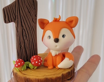 Woodland Birthday Candle Cake Topper: Handmade Fox, Squirrel, Deer, Hedgehog, or Bunny