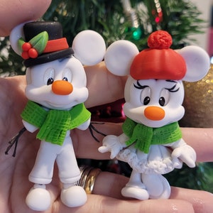 Christmas Tree hanging Magnets DIY ornaments - Inspired Mickey and Minnie Snowman | Handmade & Plastic - Christmas Trinket - Stocking Filler