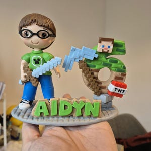 Custom Inspired Mine Birthday Cake Topper & Candle | Doesn&#39;t Melt | Reusable, Inedible and Non-Plastic | Handmade with Non-Toxic Porcelain