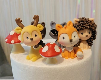 Woodland Animal Figures Cake Toppers  / Child Nursery Decoration | Inedible, Handmade with Plastic Free, Non-toxic Cold Porcelain | Keepsake