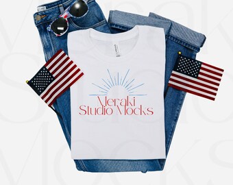 Bella Canvas 3001 Weißes T-Shirt Flat Lay Mockup, Fourth of Jul USA (Digital Download)