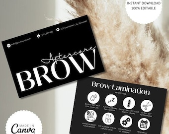 Brow Lamination | Aftercare Cards | Eye Brows | Template | Care Instructions | DIGITAL DOWNLOAD | EDITABLE Canva