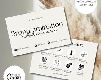 Brow Lamination | Aftercare Cards | Eye Brows | Template | Care Instructions | DIGITAL DOWNLOAD | EDITABLE Canva