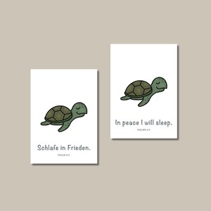 En paz dormiré-Duerme en paz-Tortuga-Tarjeta Cristiana Infantil