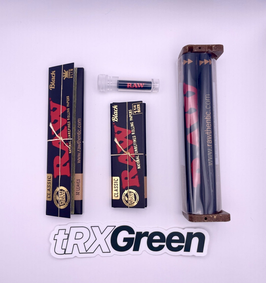 Raw Rolling Bundle Raw Black Rolling Paper 1 1/4 & King Size, Raw Cone