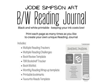 Reading Journal - Black and White - 13 Page Printable PDF