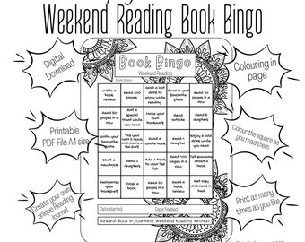 Book Bingo for Weekend Reading - Single A4 Printable Bingo Square - Colouring in