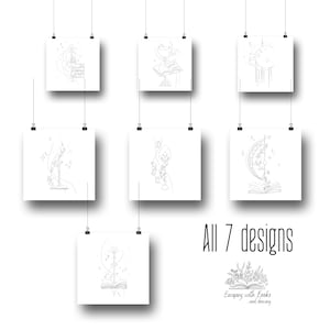 Book Tattoo - ALL 7 designs - Fantasy - Line Art