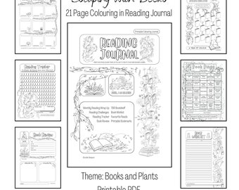 Reading Journal - 21 Pages - Theme: Books and Plants - Printable PDF