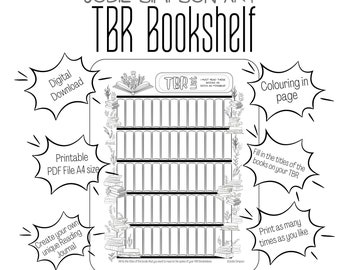TBR Bookshelf - Colouring in printable for your Reading Journal (Plants and books)