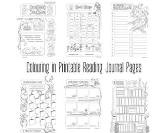 Reading Journal - 13 Printable, Colouring in Pages with original plant and book designs