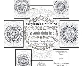 Mandala Colouring pack - Five Fairyland Mandalas - Printable PDF - A4
