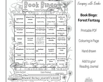 Forest Fantasy Book Bingo - Colouring in - Printable PDF - Reading Journal - Reading Challenge - Mushrooms