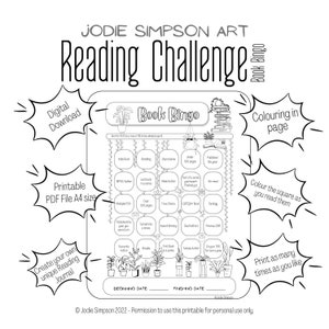 Reading Challenge - Book Bingo - Colouring in - Printable Journal Page - Books and Plants
