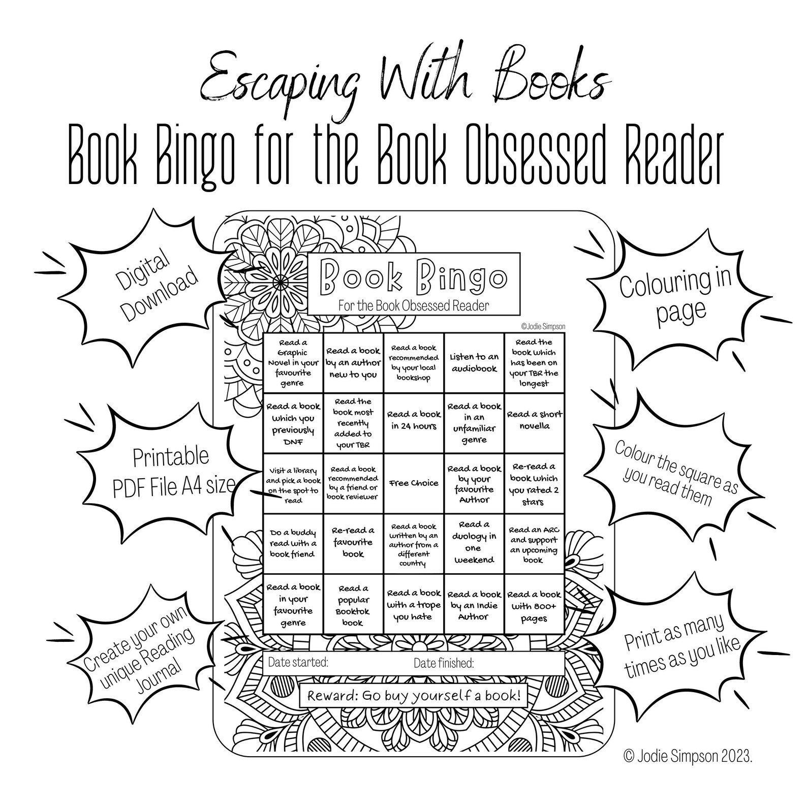 Book Bingo for the Book Obsessed Reader Printable Single A4 Etsy
