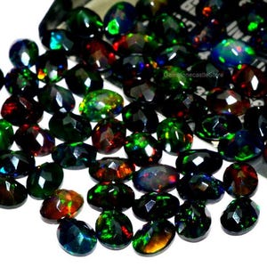 8x6 MM Natural Ethiopian Black Opal Faceted Oval AAA+ Fire Opal Loose Gemstone