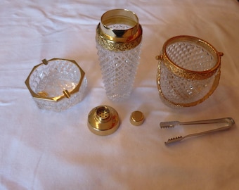 3 x crystal, ice bucket, cocktail shaker, ashtray