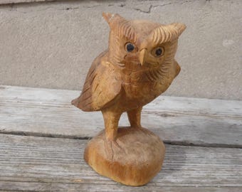 hand-carved wooden owl