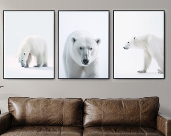 Polar bear poster, Arctic wildlife prints, Printable animal art, High quality photography, Nature inspired home decor, Clean aesthetic