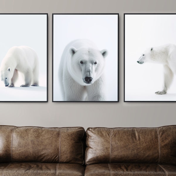 Polar bear poster, Arctic wildlife prints, Printable animal art, High quality photography, Nature inspired home decor, Clean aesthetic