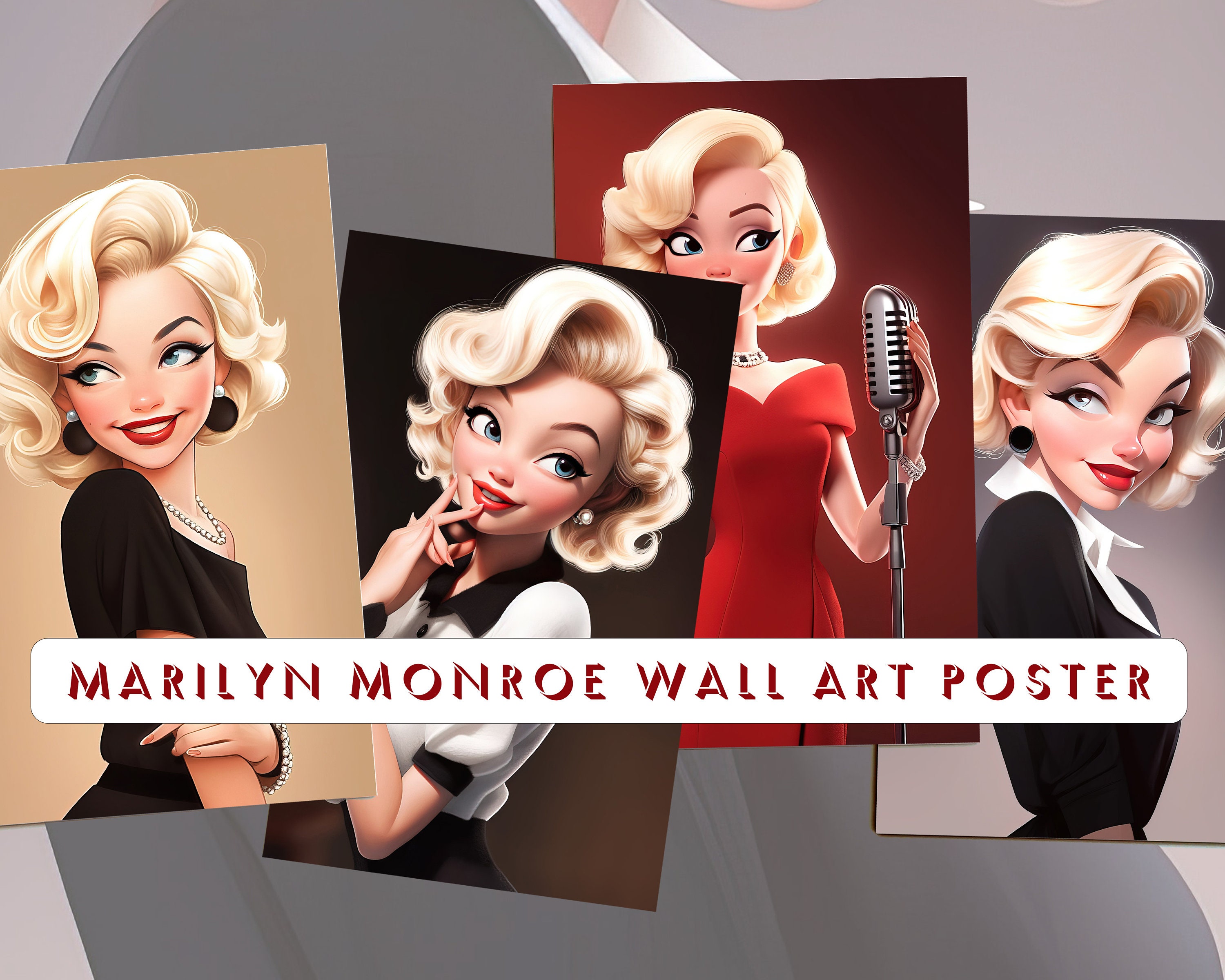 Marilyn Monroe Caricature Poster Set: Retro Home Decor (digital Download) -  Etsy Israel, image size:3000x2400