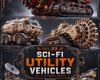 50 Sci-Fi Utility Vehicles PNG Industrial Mining Construction Terraforming Kitbash Assets Futuristic 3D Concept Art Pack