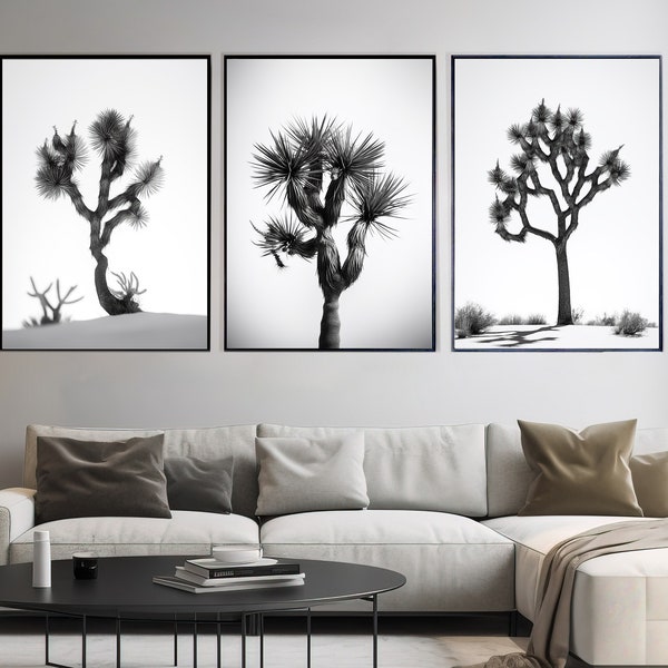 Affiches d'arbres de Josué, art mural d'arbre de Josué, art noir et blanc, art mural du désert, estampes imprimables du désert, décoration minimaliste, style épuré
