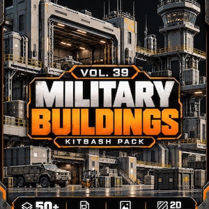Kitbash PNG di edifici militari Vol 39, risorse per basi militari fantascientifiche, oltre 50 immagini di architettura 2D, PNG trasparente JPG