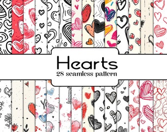 28 Hearts Seamless Pattern: Valentine's Day Digital Paper (JPG)