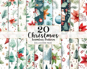 Patrones navideños sin costuras, papel digital festivo, fondos festivos para uso comercial, paquete de papel digital de temporada, diseños navideños