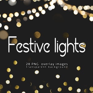 May include: A collection of 28 PNG overlay images of festive lights with a transparent background. The lights are blurred and create a warm, inviting glow.