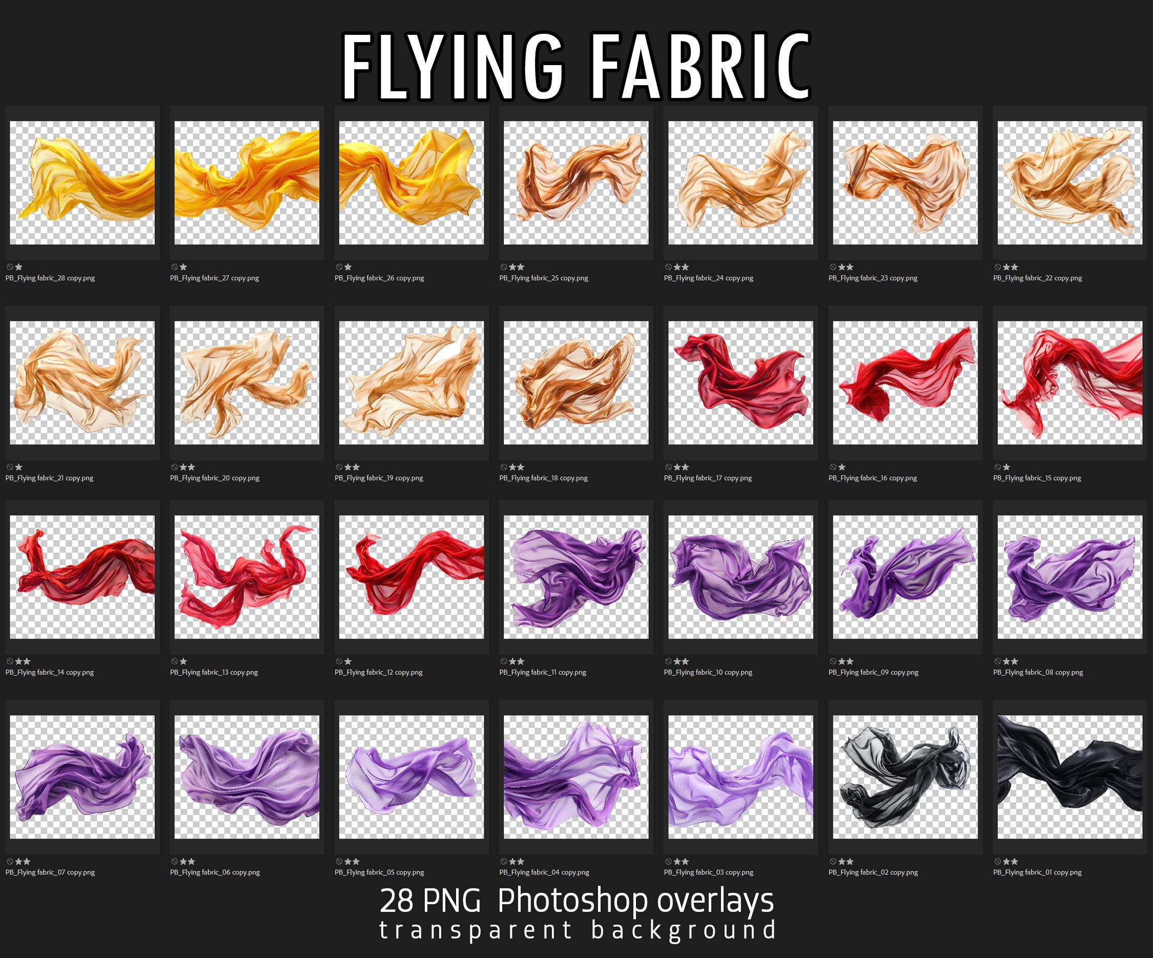 Flying Fabric Overlays: 28 PNG Clipart Designs (digital Download) - Etsy
