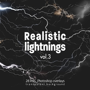 28 Lightning Overlays for Photoshop | Transparent PNG & JPG | Storm Effect Photo Overlay | Fantasy Edit | Digital Download | 300 DP, Clipart