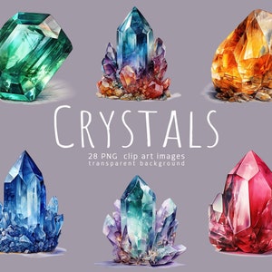 Crystals clipart, Crystal PNG illustrations, Gemstone PNG clipart, Watercolor crystal elements, Commercial use gemstones, Amethyst, Citrine