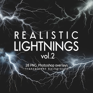 28 Lightning overlays for Photoshop, Transparent PNG lightning effects, Realistic lightning, Photo enhancements, Striking lightning overlays
