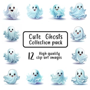 Cute Ghost Clipart JPG, Friendly Halloween Ghosts for Kids Crafts, Halloween Digital Art, Printable Ghost Graphics, Spooky Scrapbook