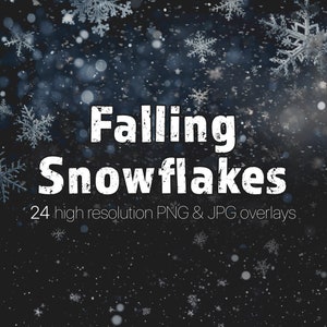 Falling Snowflake Photo Overlays: Winter Photography Effects (PNG, JPG)