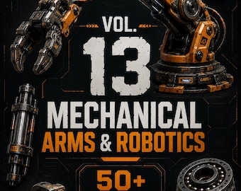 50 Mechanical Arms Robotics PNG Sci Fi Kitbash Parts Robotic Arms Hydraulic Pistons Bearings Hard Surface Assets
