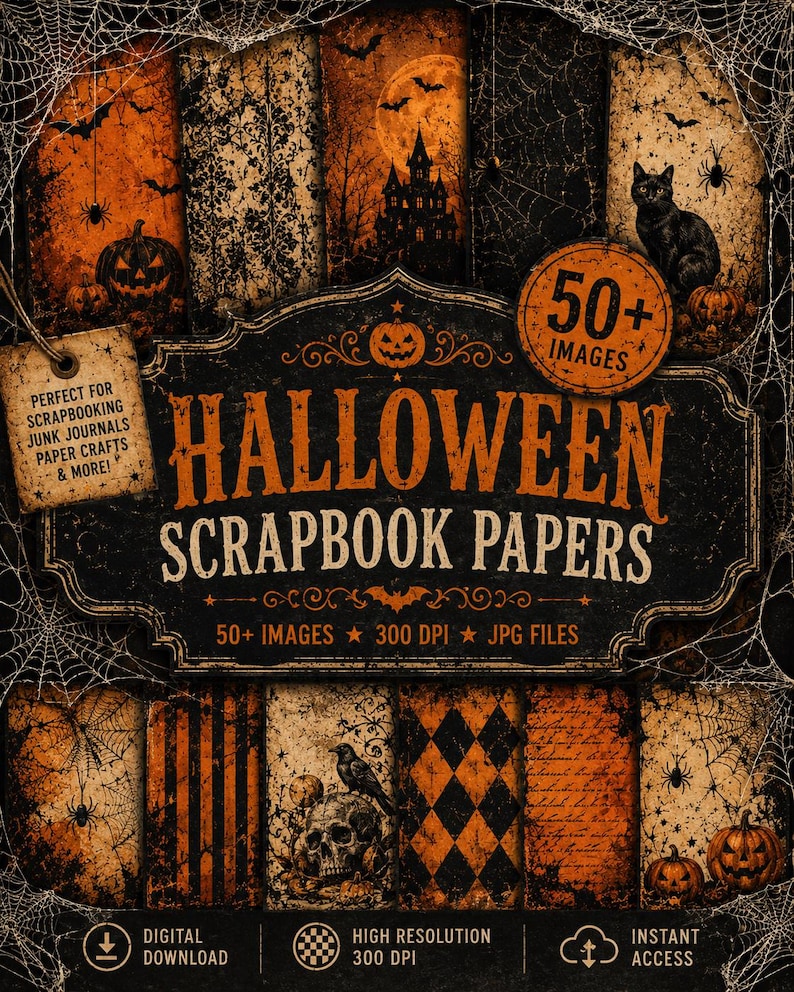 Halloween Scrapbook Paper 50 Plus Vintage Grunge Digital Paper ...