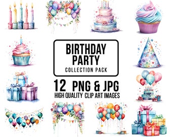 Birthday Party Clipart: Colorful Celebration Graphics (PNG, JPG)
