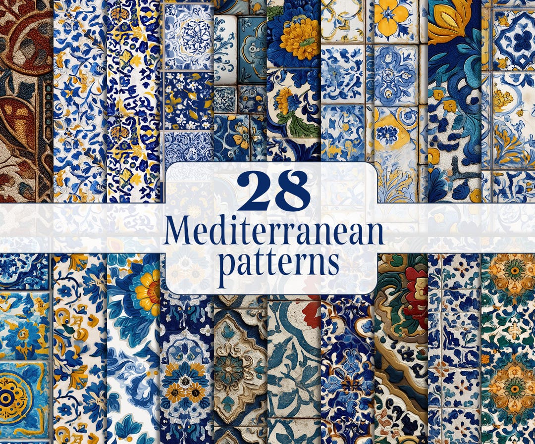 Mediterranean Patterns 28 Mediterranean Tile Patterns: High-res Seamless Designs (digital ...